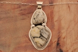 2 1/2" long Genuine White Buffalo Turquoise Sterling Silver Navajo Pendant
